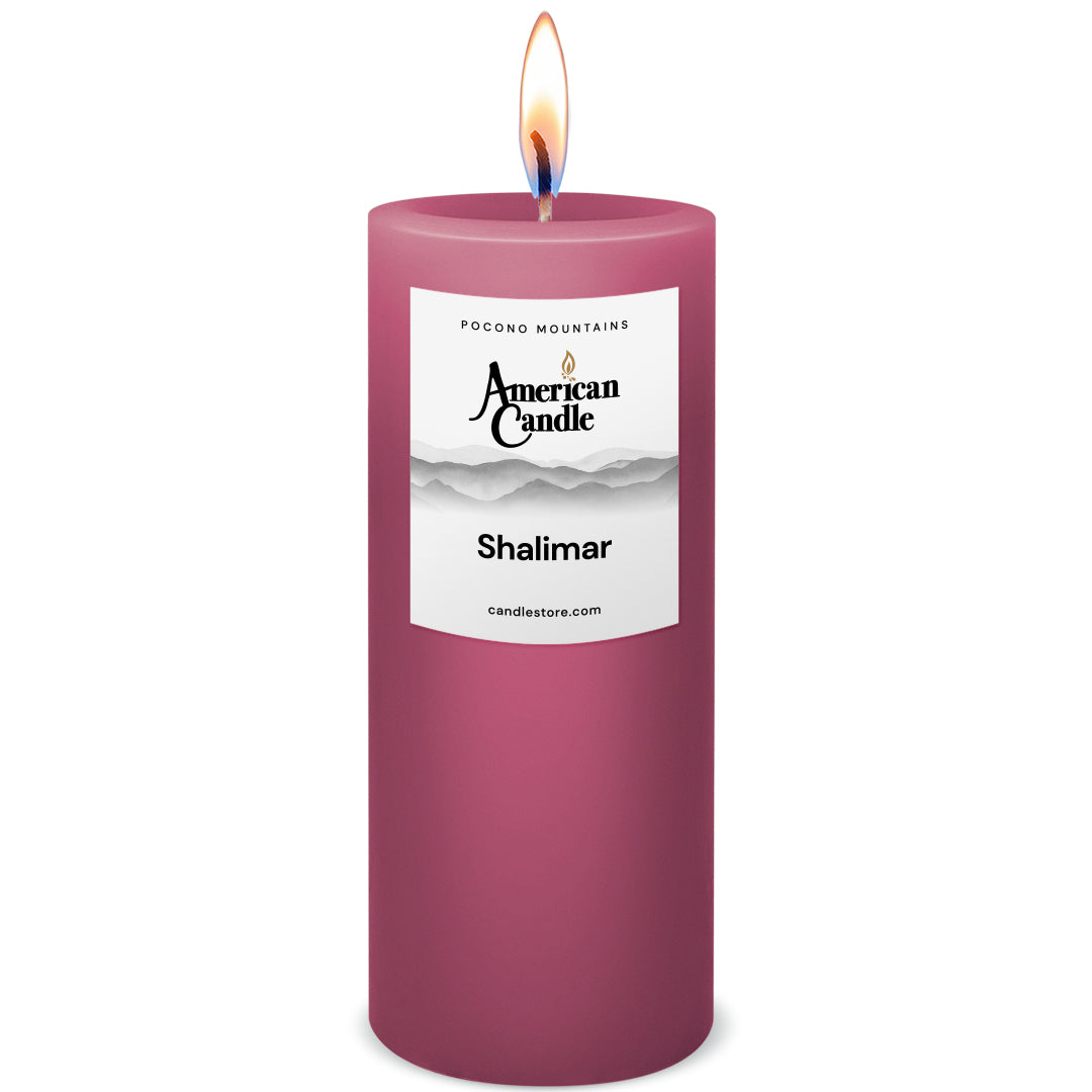 American Candle Shalimar 3x9 Scented Pillar Candle with Flame - Made in the USA