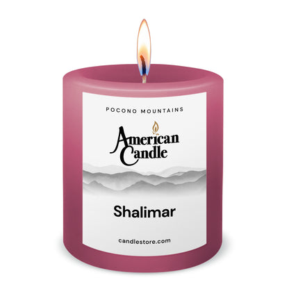 American Candle Shalimar 3x3 Scented Pillar Candle with Flame - Made in the USA