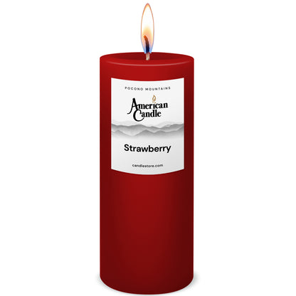 American Candle Strawberry 3x9 Scented Pillar Candle with Flame - Made in the USA