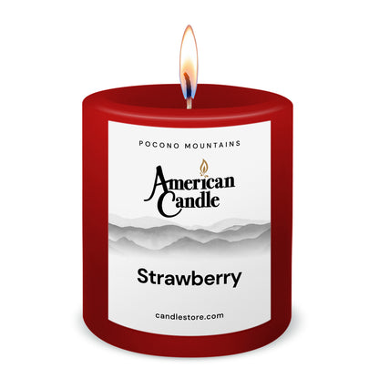 American Candle Strawberry 3x3 Scented Pillar Candle with Flame - Made in the USA