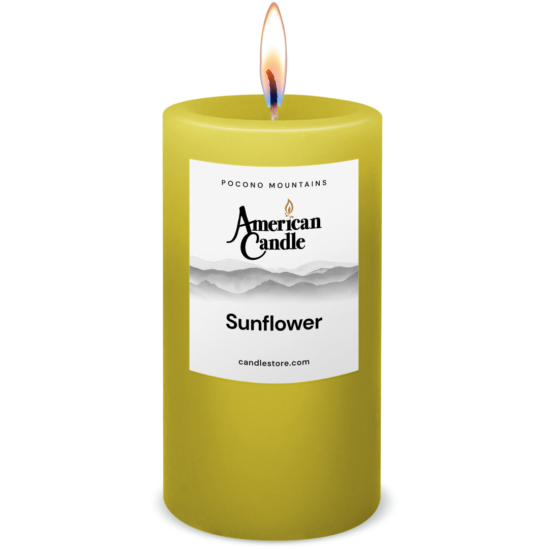 American Candle Sunflower Scented 3x6 Pillar Candle with Flame - Made in the USA