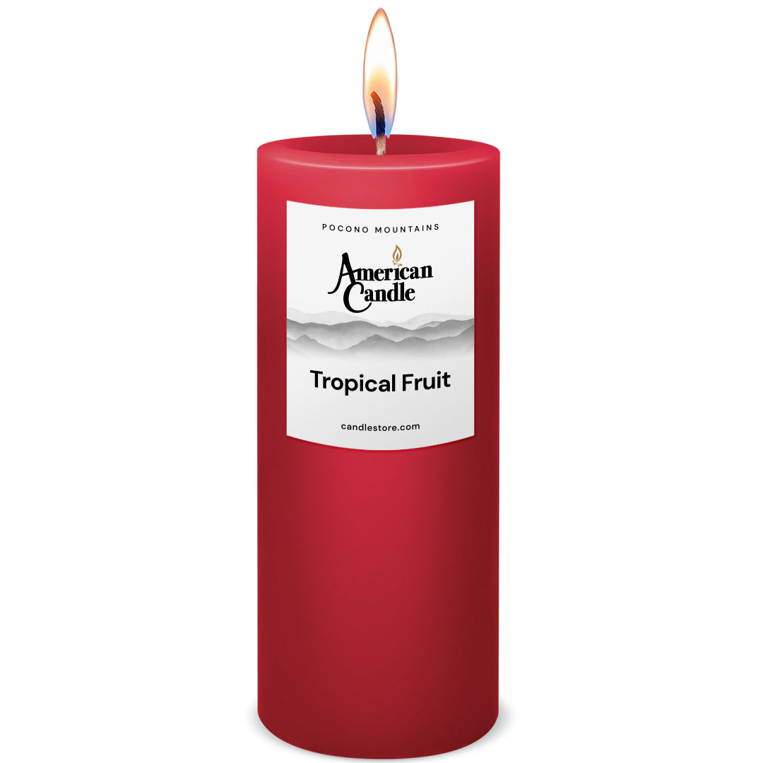 American Candle Tropical Fruit 3x9 Scented Pillar Candle with Flame - Made in the USA