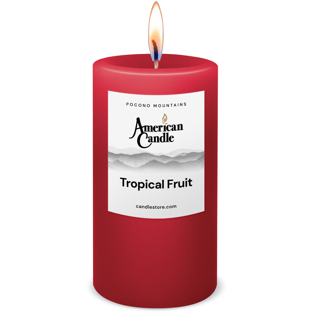 American Candle Tropical Fruit Scented 3x6 Pillar Candle with Flame - Made in the USA