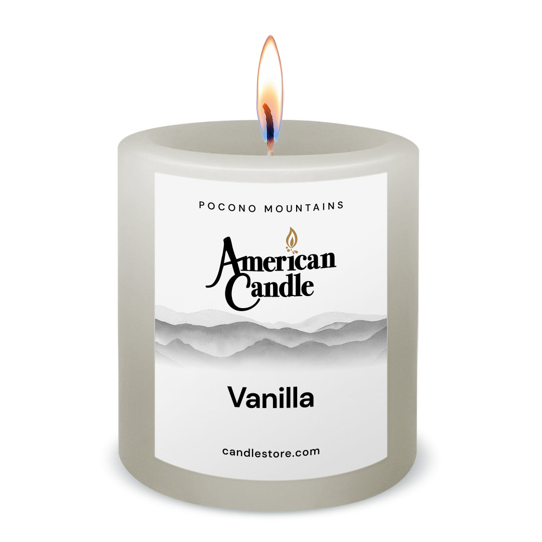 American Candle Vanilla 3x3 Scented Pillar Candle with Flame - Made in the USA